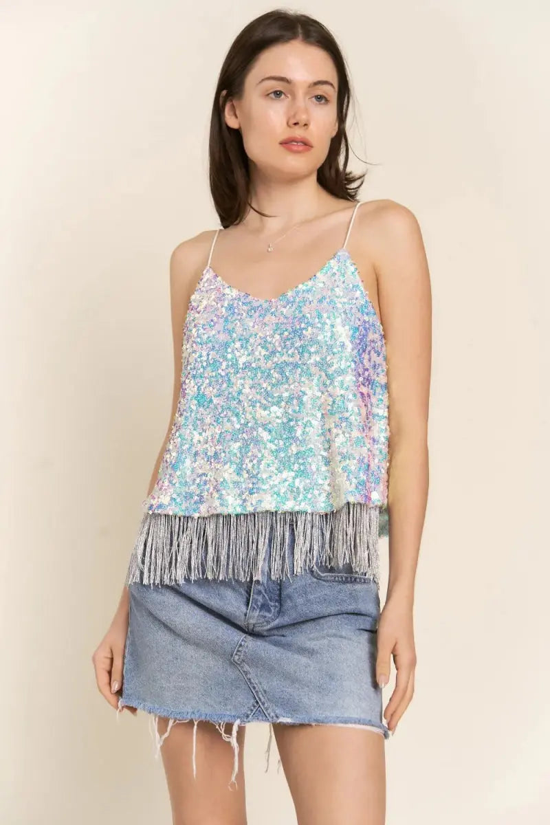 J.NNA Sequin Tassel Hem Flowy Cami for Glamorous Style - Love Salve